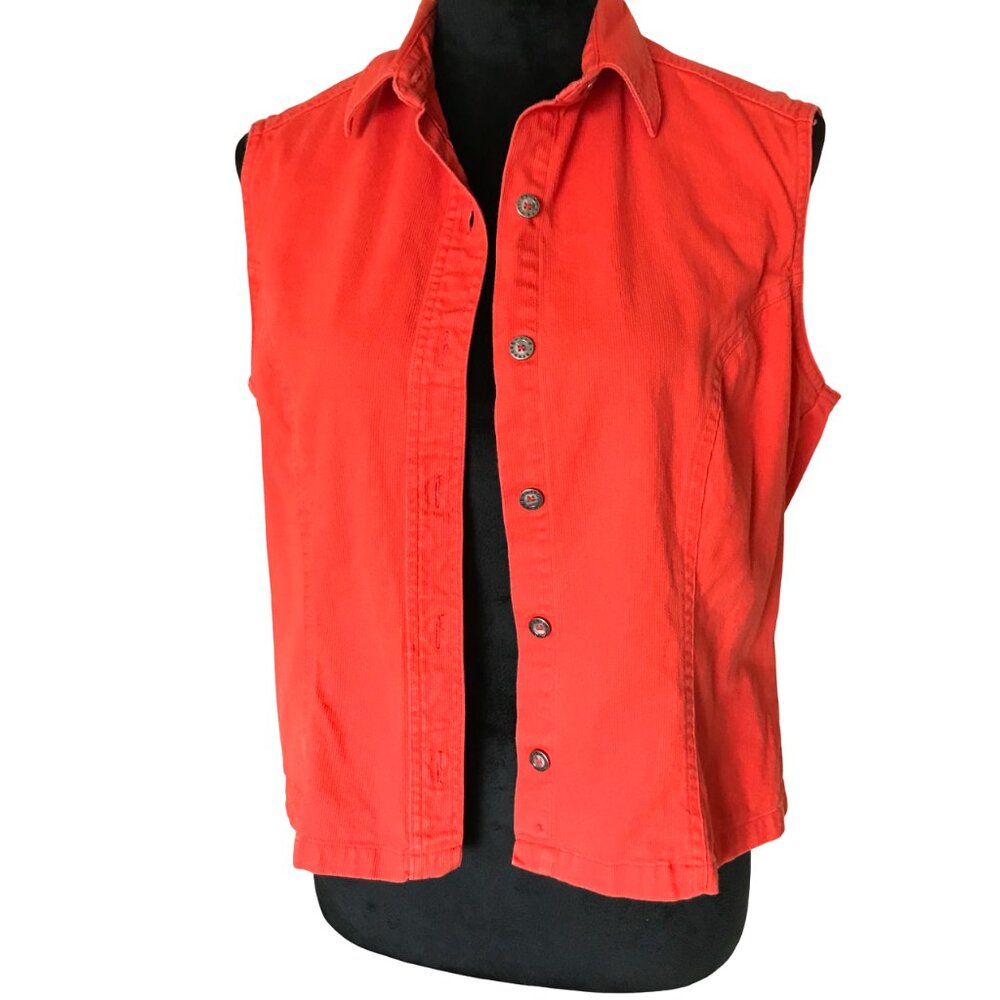 Riveted by Lee Corduroy Vest, Vintage 90s Orange Sleeveless Jacket Autumn Size M